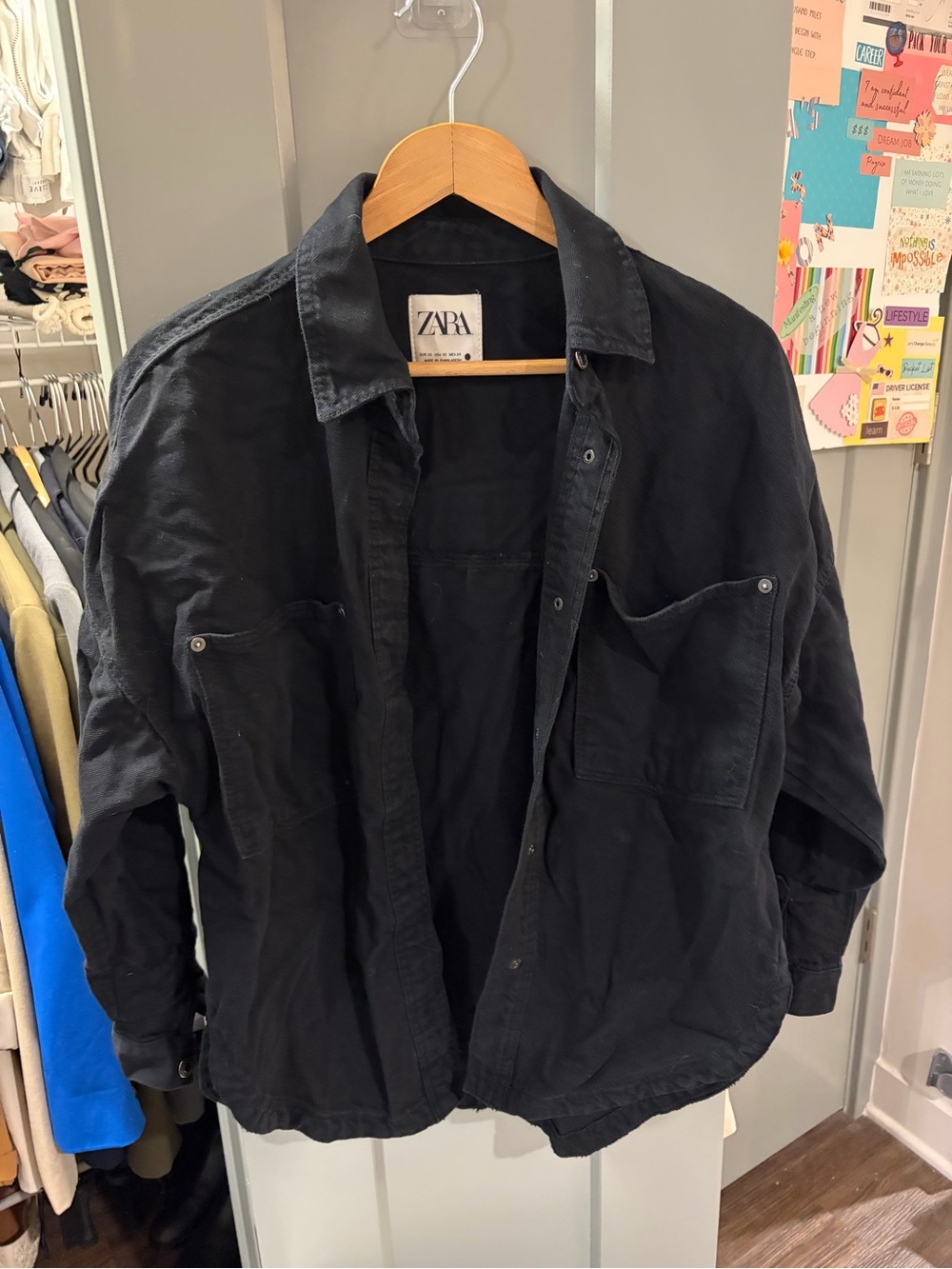 Zara Black Lightweight Overshirt with Chest Pockets